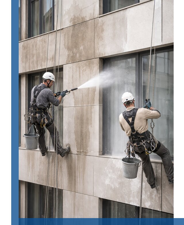 Послестроительная мойка фасада промышленным альпинизмом в Дедовске