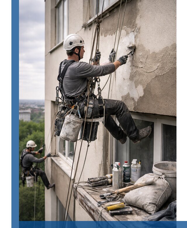 Косметический ремонт фасада зданий в Дедовске промышленными альпинистами