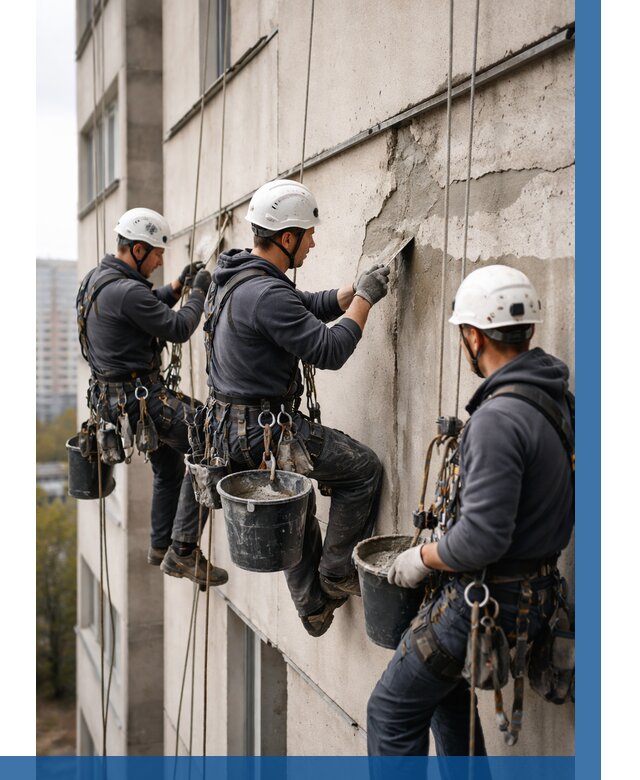 Ремонт бетонных элементов фасада в Дедовске от 2749 р. | ВЫСОТНИК-Ддв