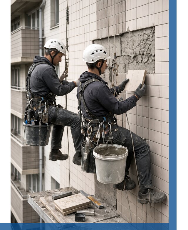 Ремонт облицовки фасада плиткой в Дедовске от 1979 р. | ВЫСОТНИК-Ддв