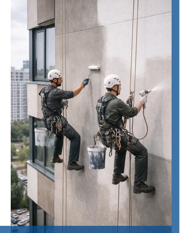 Покраска фасада альпинистами в Дедовске от 330 р. | ВЫСОТНИК-Ддв