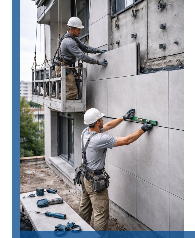 Монтаж керамогранита на фасад в Дедовске под ключ с гарантией качества