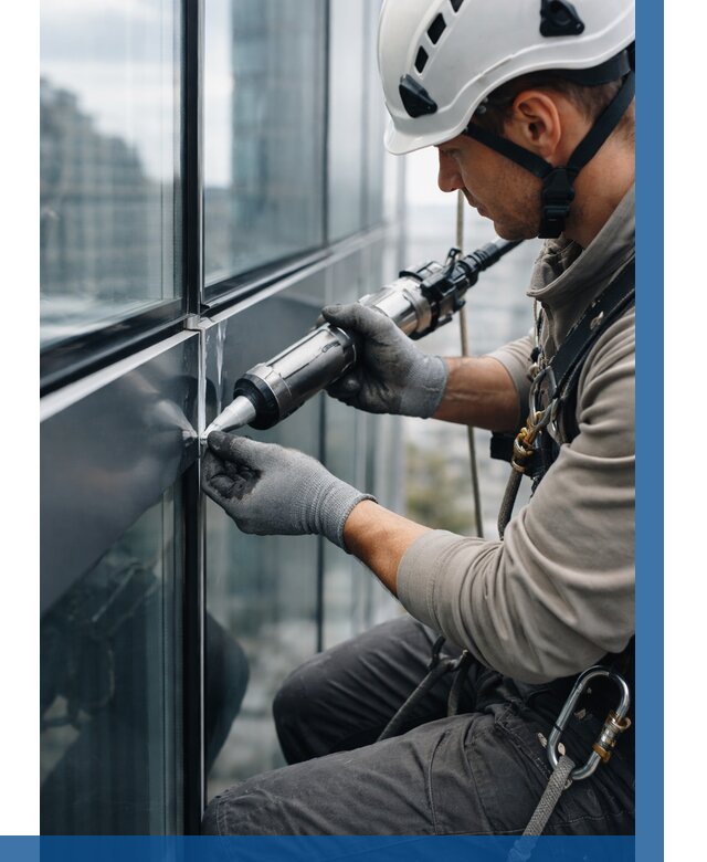 Герметизация стыков витража в Дедовске от 1319 р. | ВЫСОТНИК-Ддв