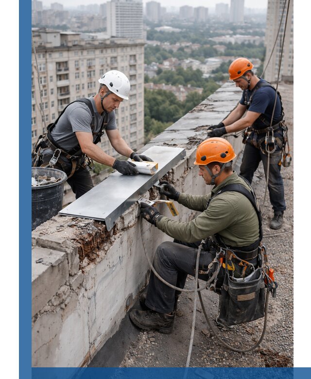 Ремонт парапета на кровле в Дедовске, высотные работы с гарантией