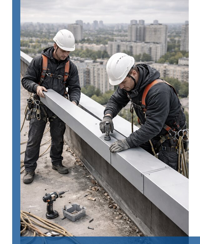 Монтаж парапетных крышек и ограждений кровли в Дедовске