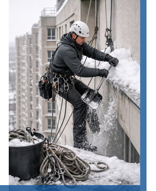 Очистка карнизов от снега в Дедовске от 330 р. | ВЫСОТНИК-Ддв