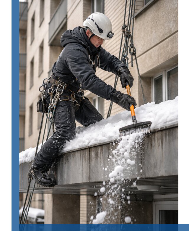 Очистка козырьков от снега в Дедовске круглогодично безопасно