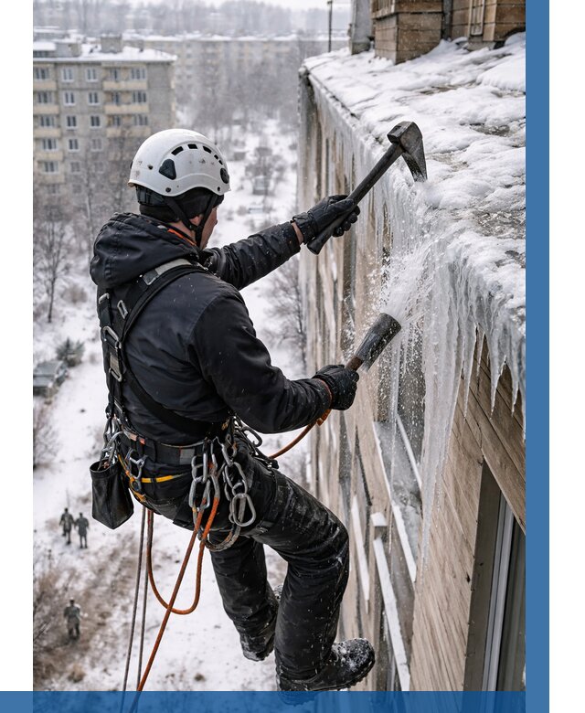 Сбивание сосулек с крыши в Дедовске по цене от 4948 р. | ВЫСОТНИК-Ддв