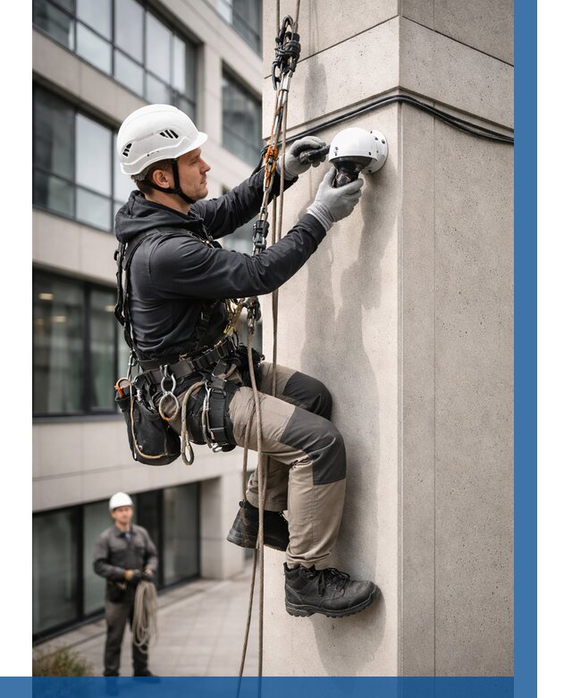 Монтаж камер видеонаблюдения на фасаде в Дедовске от 9346 р.-ВЫСОТНИК-Ддв