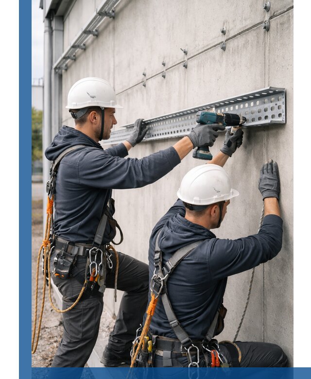 Монтаж кабельных лотков на фасаде зданий в Дедовске с гарантией