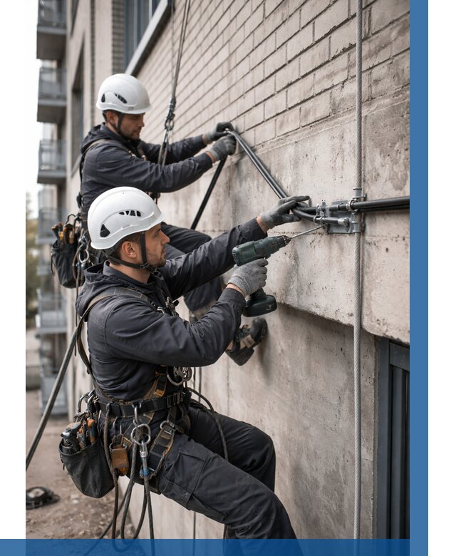 Крепление кабеля на фасаде в Дедовске от 385 р. | ВЫСОТНИК-Ддв