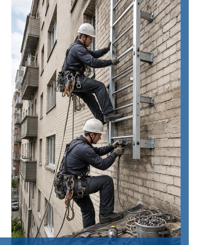 Монтаж пожарной лестницы в Дедовске от 27488 р заказать у ВЫСОТНИК-Ддв