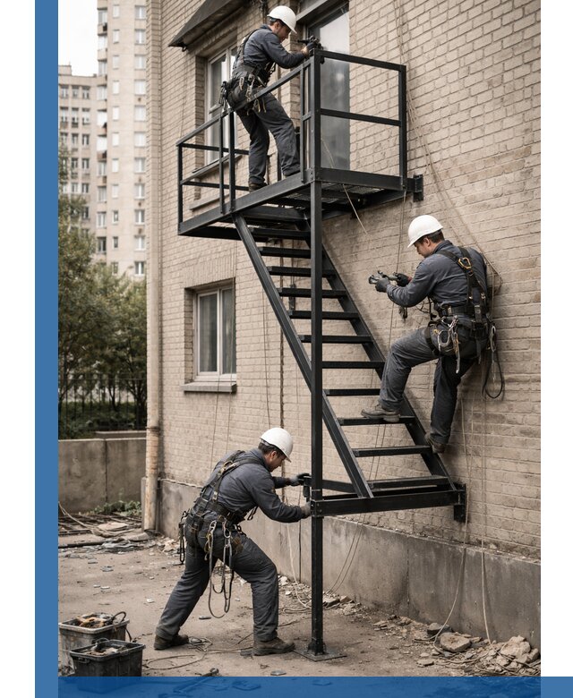 Монтаж пожарной лестницы в Дедовске, установка и крепление