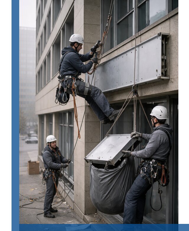 Демонтаж рекламной вывески с высотными работами в Дедовске