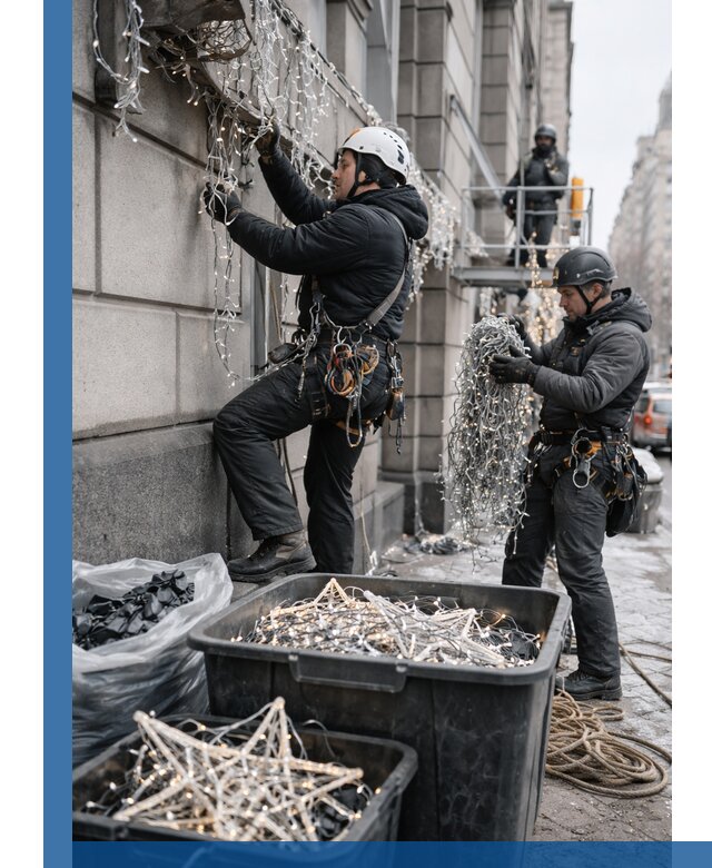 Демонтаж новогоднего оформления и гирлянд в Дедовске