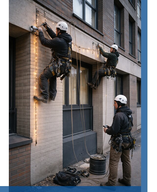 Монтаж гирлянд на фасаде в Дедовске от 3848 р. | ВЫСОТНИК-Ддв