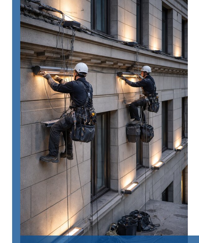 Монтаж архитектурной подсветки фасадов зданий в Дедовске