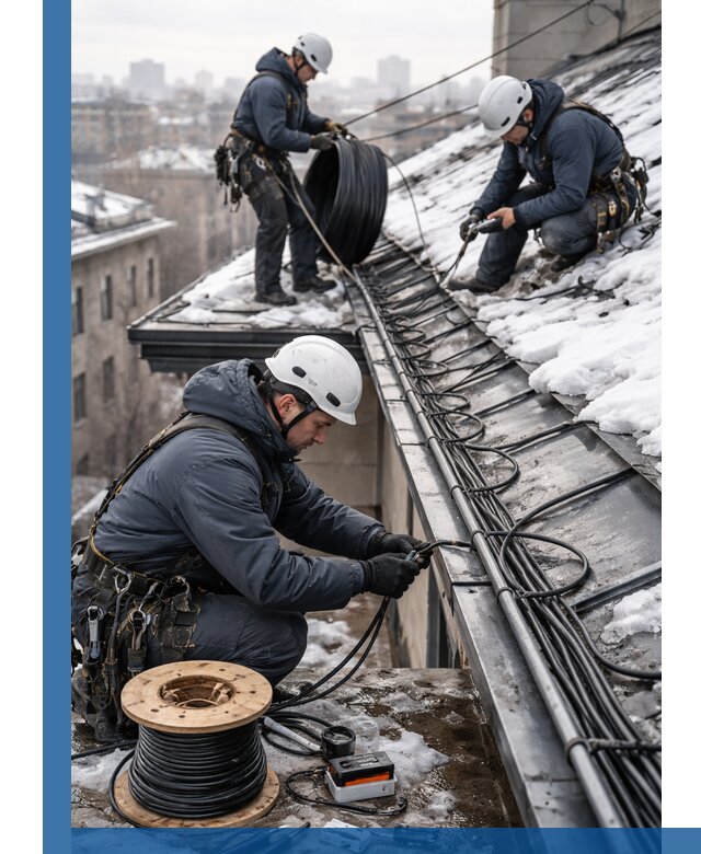 Монтаж греющего кабеля на кровле в Дедовске под ключ