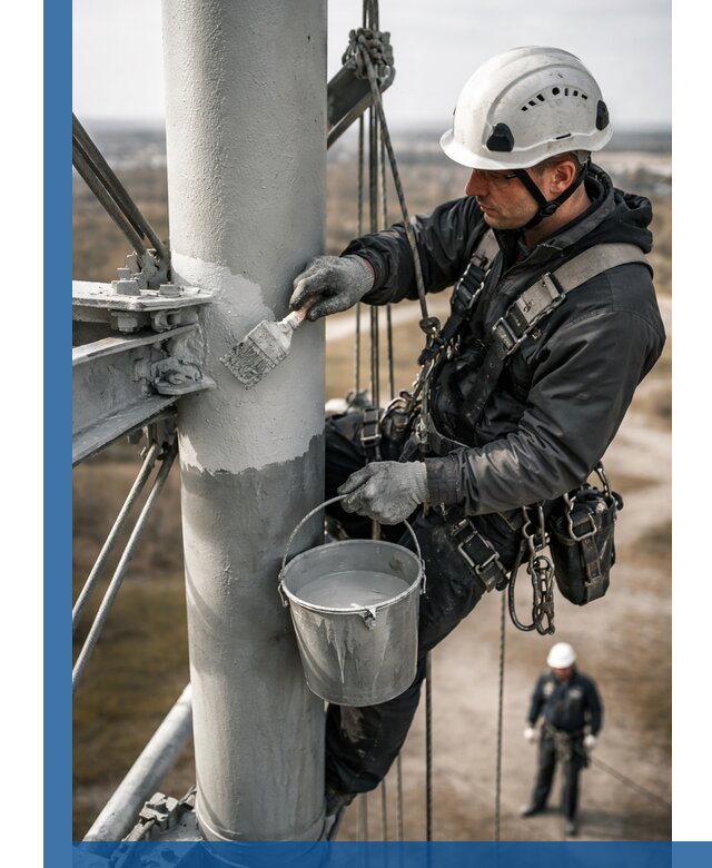 Покраска мачт связи в Дедовске промышленными альпинистами