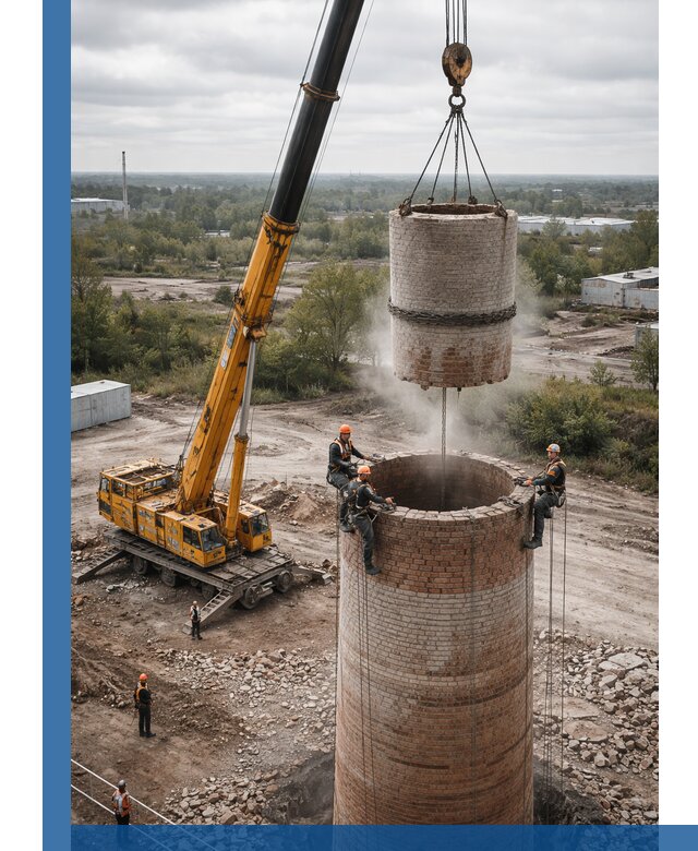 Демонтаж дымовой трубы в Дедовске с гарантиями безопасности