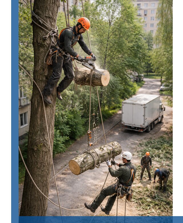 Спил деревьев альпинистами в Дедовске, безопасно и без повреждений