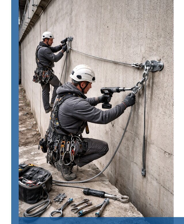 Монтаж анкерных линий высотной безопасности в Дедовске